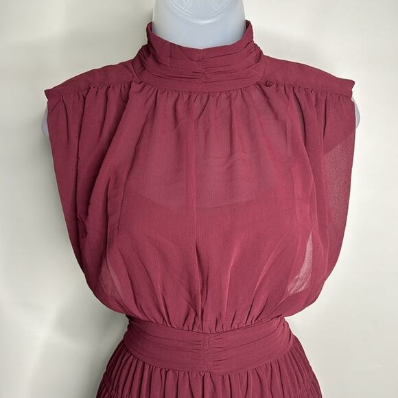 DEREK LAM 10 CROSBY Burgundy Junia Ruched Sleeveless Midi Dress Women’s - Picture 4 of 13